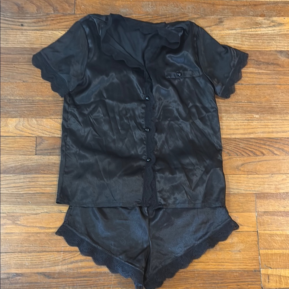 Black Satin Sleepwear Set